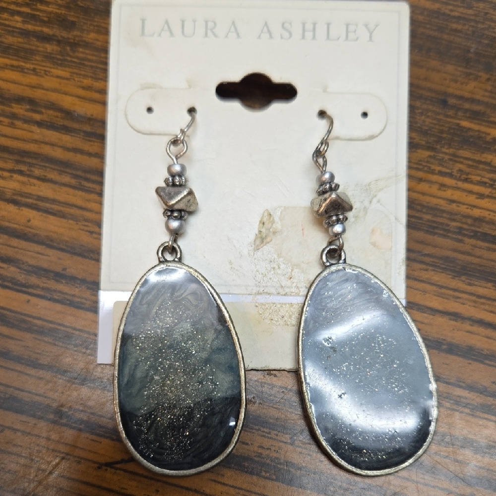 Laura Ashley Silver and Black Oval Earrings